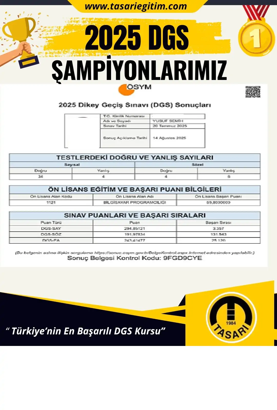 2025 DGS Şampiyonu 85